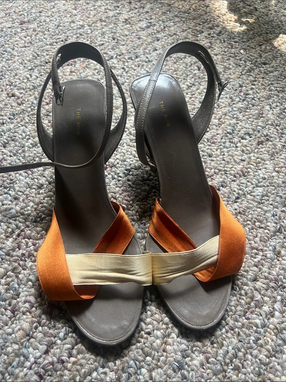 The Row Orange & Cream Twist Slingback Sandals